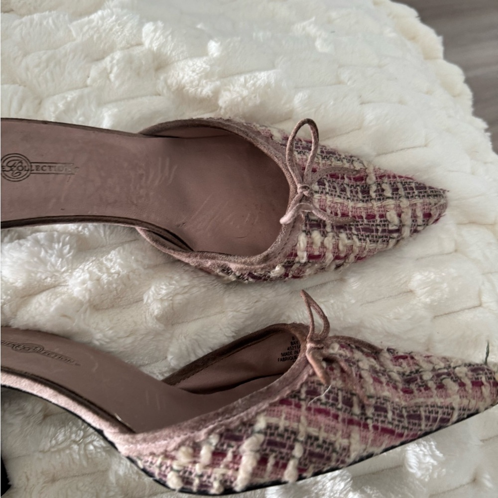 Premier Collection Chic Tweed Mules with Bow Detail - Picture 2 of 3
